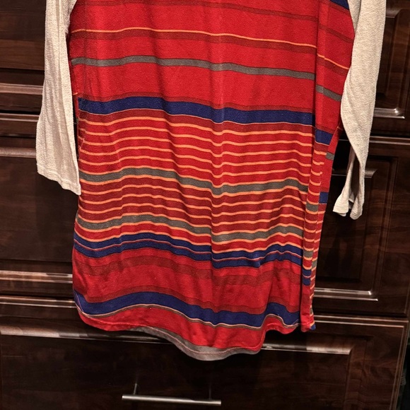 Lula roe Striped Red and Gray Raglan Sleeve Top XL - Picture 5 of 5